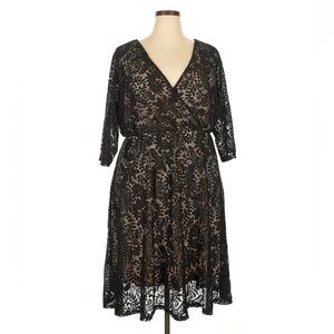 Lane Bryant Black and Cream Floral Lace Cocktail Midi Dress